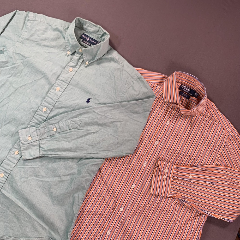 Polo Ralph Lauren Shirts Men L Lot Of 2 Striped Green Long Sleeve Button Down